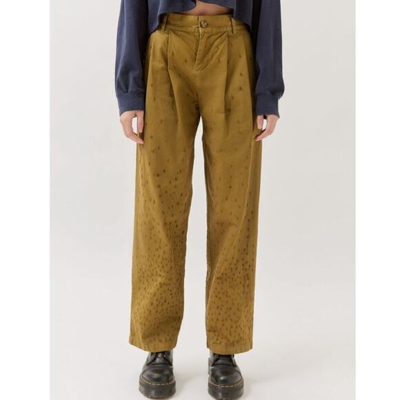 Logan Distressed Pleated Pant Green Women’s Size L By BDG - Picture 1 of 2